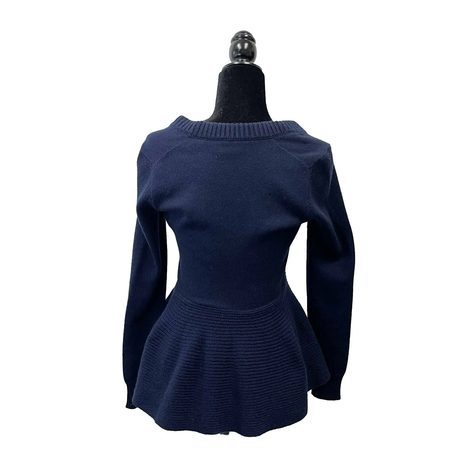 Alexander McQueen -Navy knit peplum Crew Neck Sweater - Navy Blue - Size S