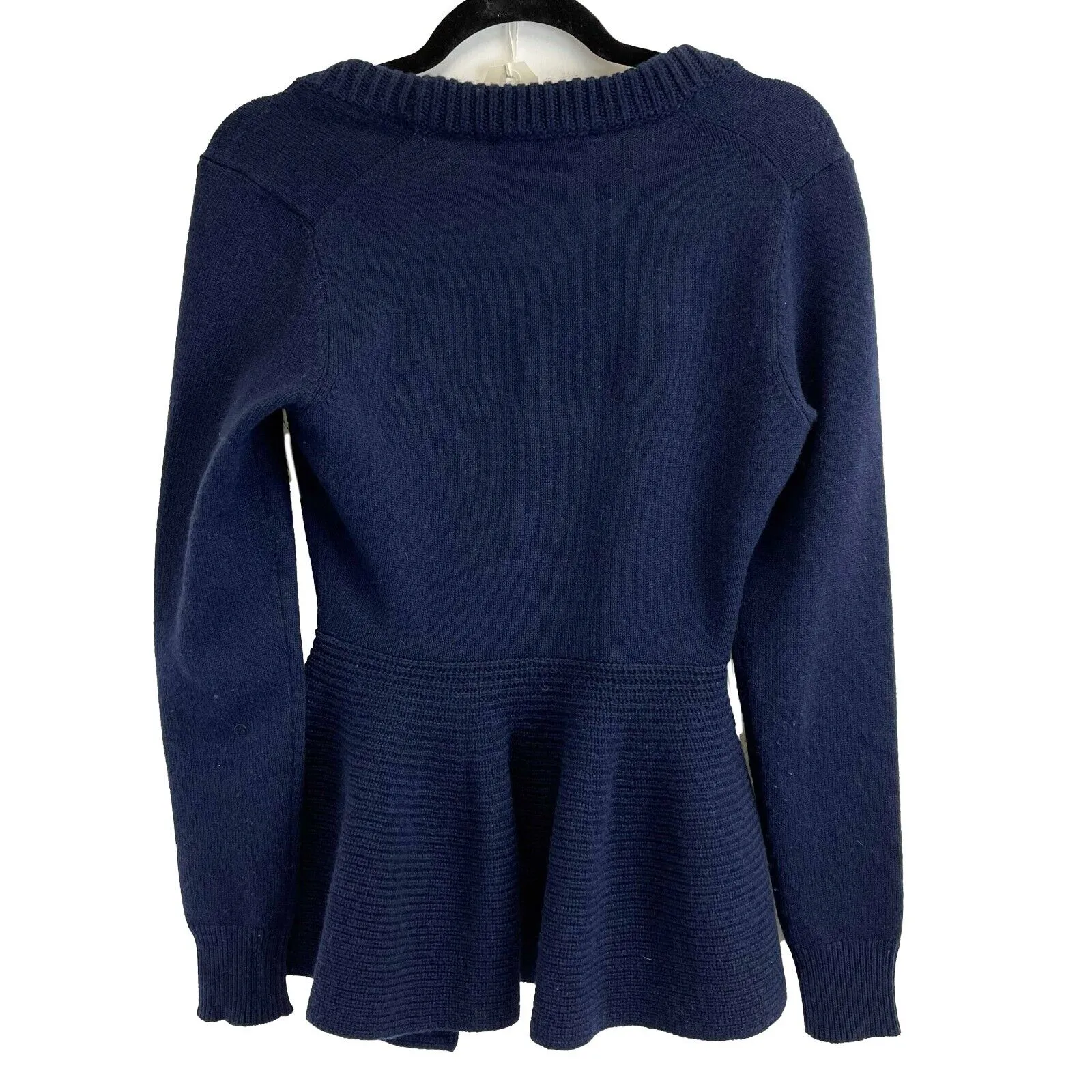 Alexander McQueen -Navy knit peplum Crew Neck Sweater - Navy Blue - Size S