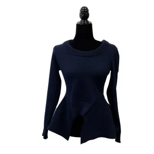 Alexander McQueen -Navy knit peplum Crew Neck Sweater - Navy Blue - Size S