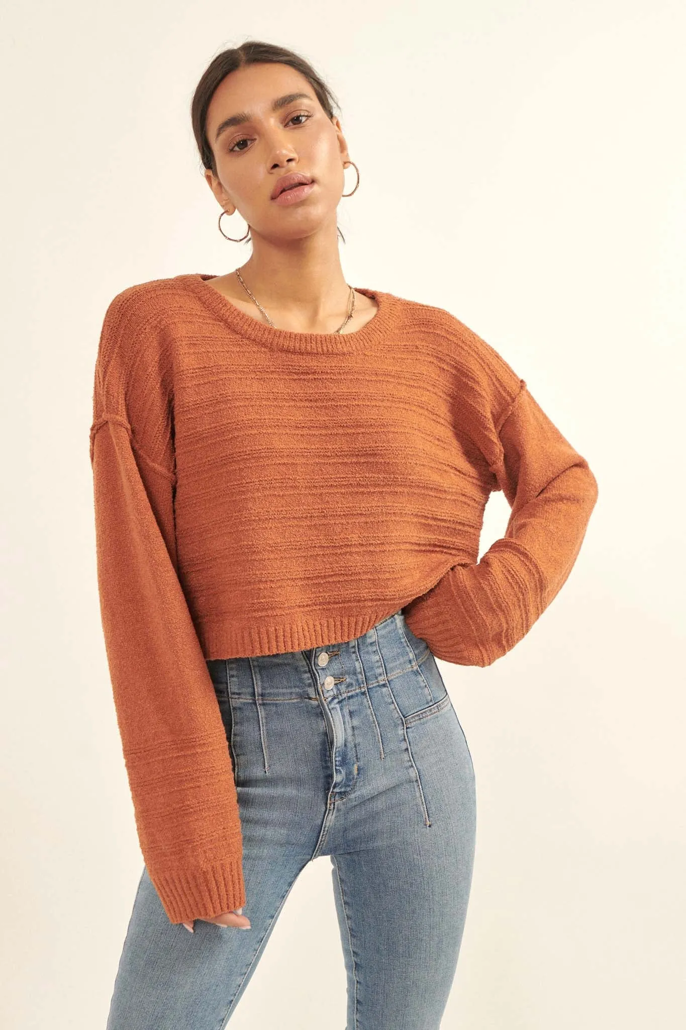 Amazingly You Textured-Stripe Cropped Sweater