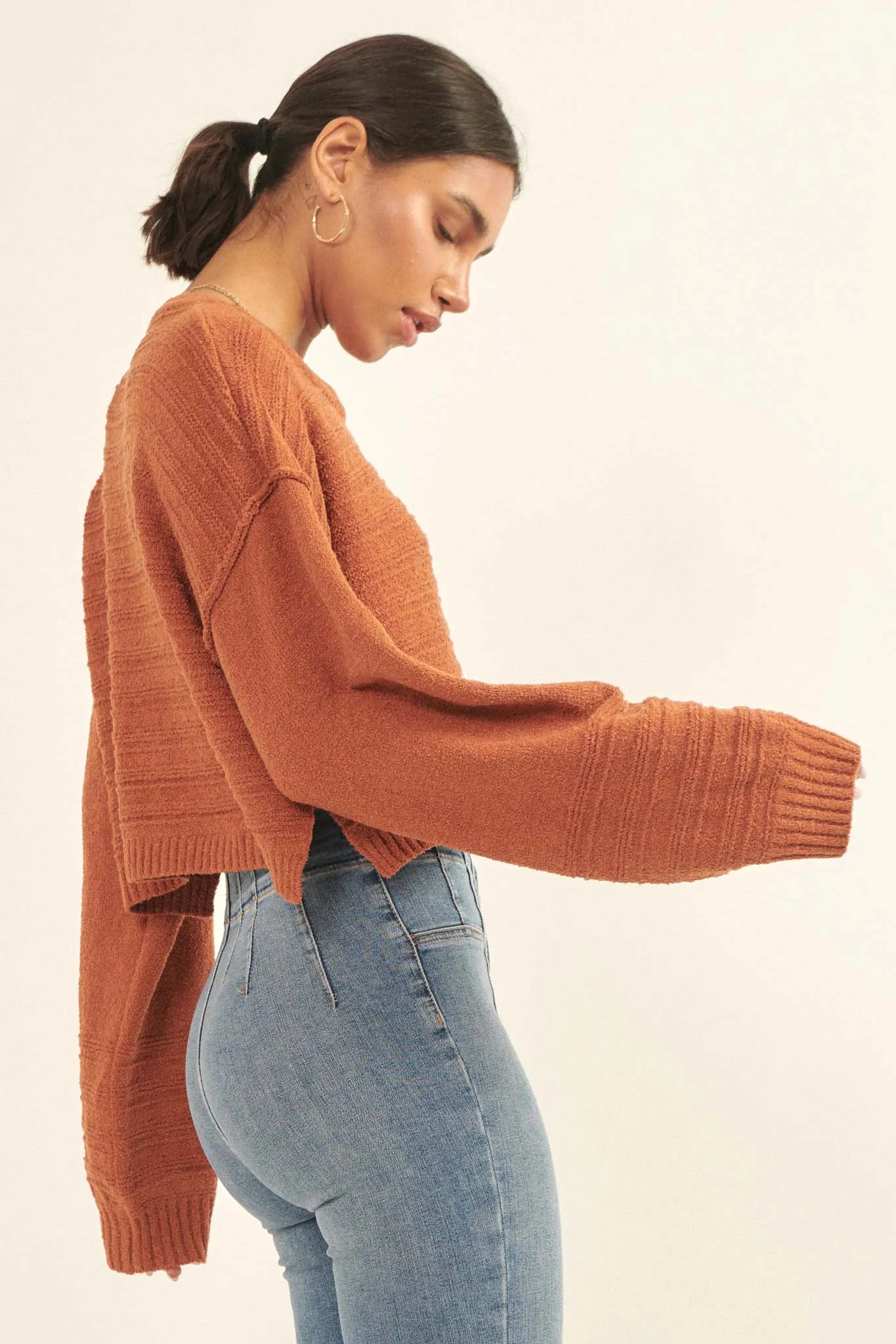 Amazingly You Textured-Stripe Cropped Sweater