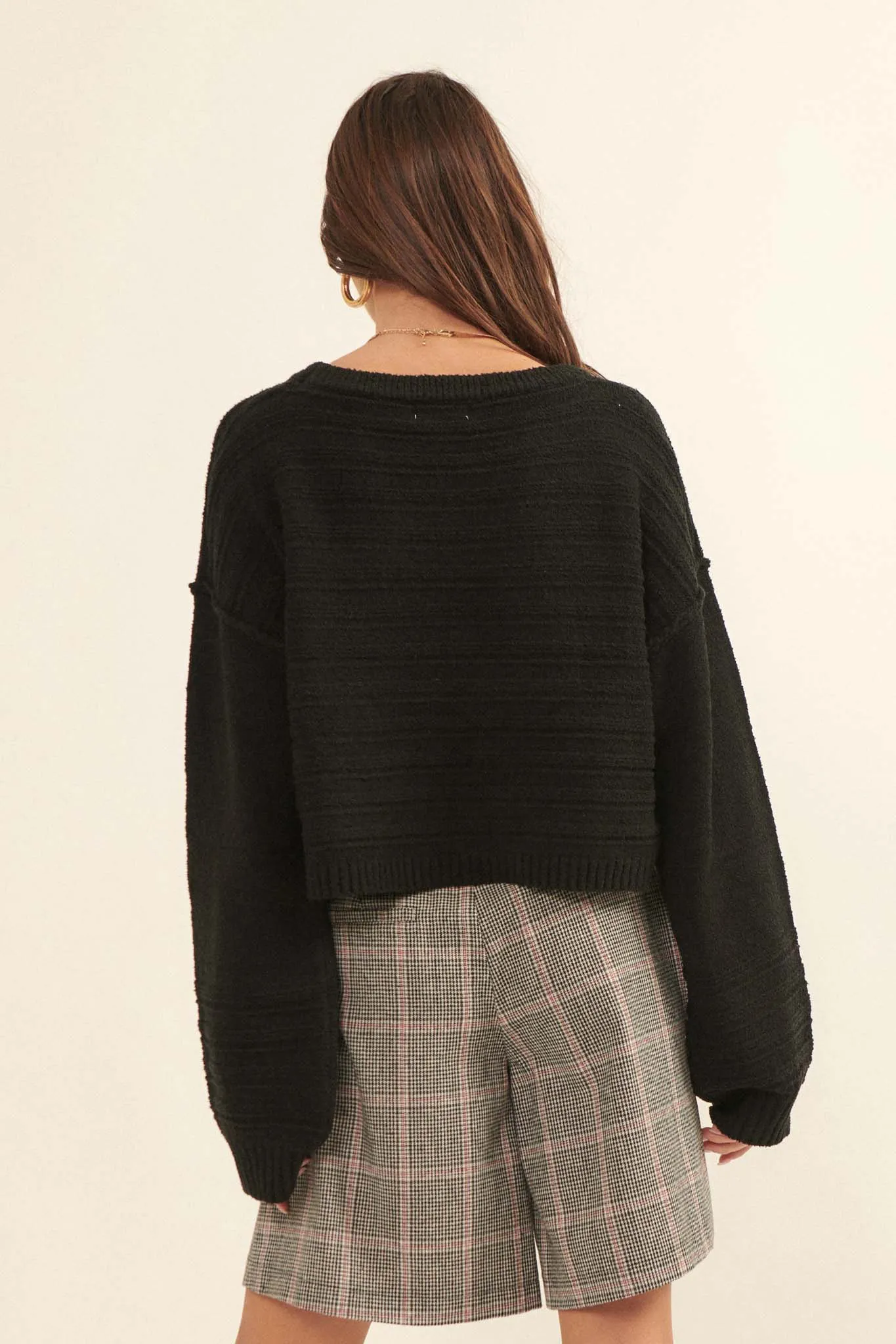 Amazingly You Textured-Stripe Cropped Sweater