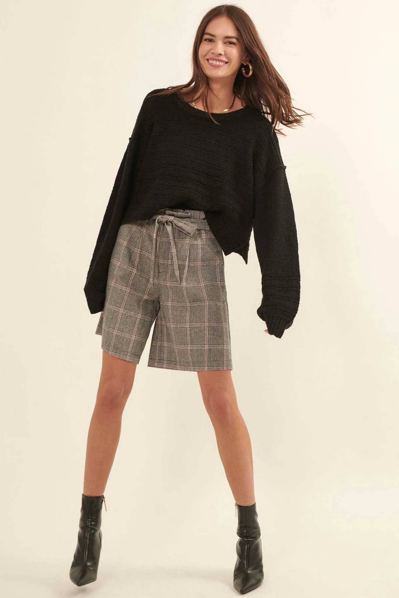 Amazingly You Textured-Stripe Cropped Sweater