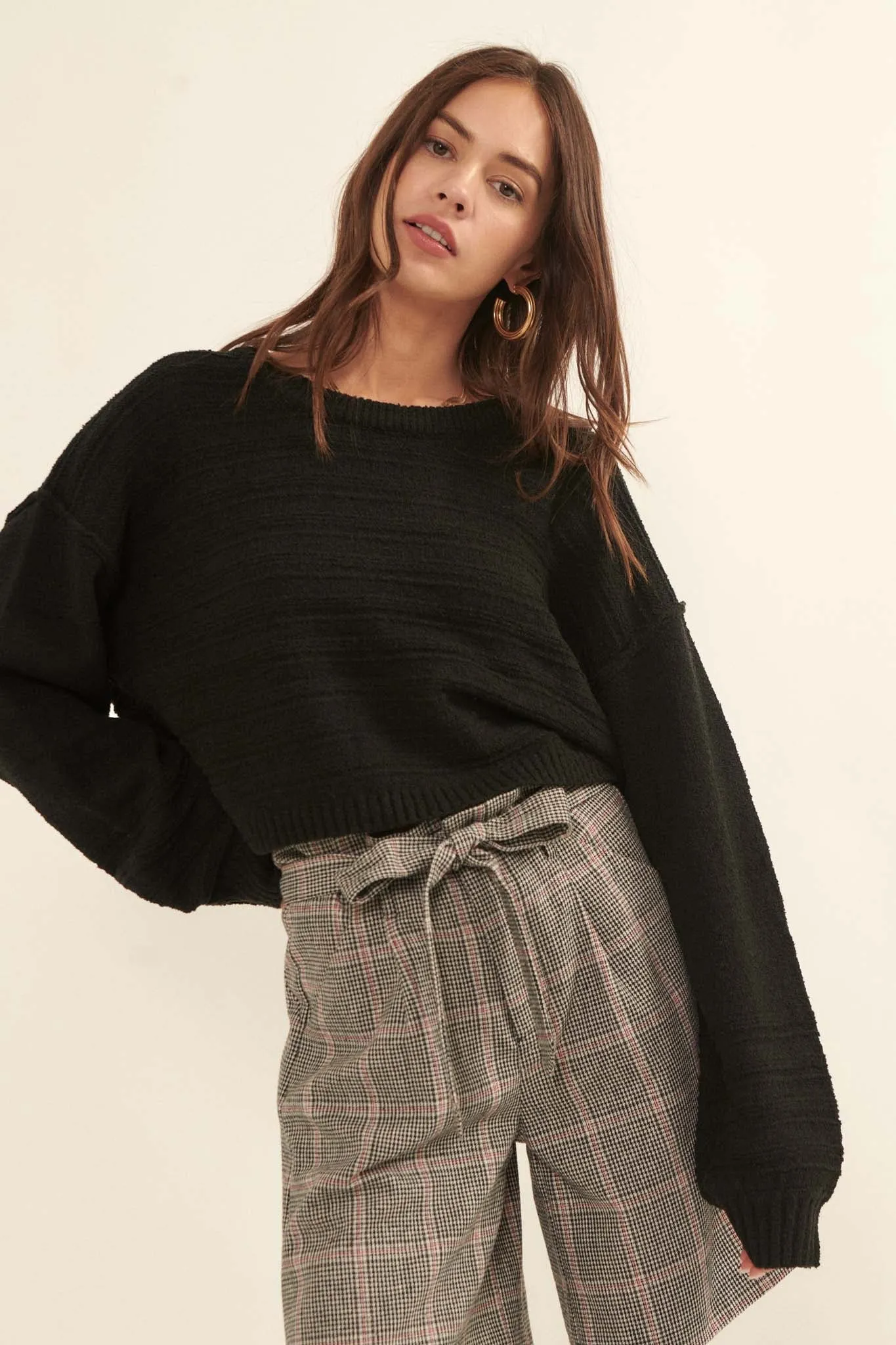 Amazingly You Textured-Stripe Cropped Sweater