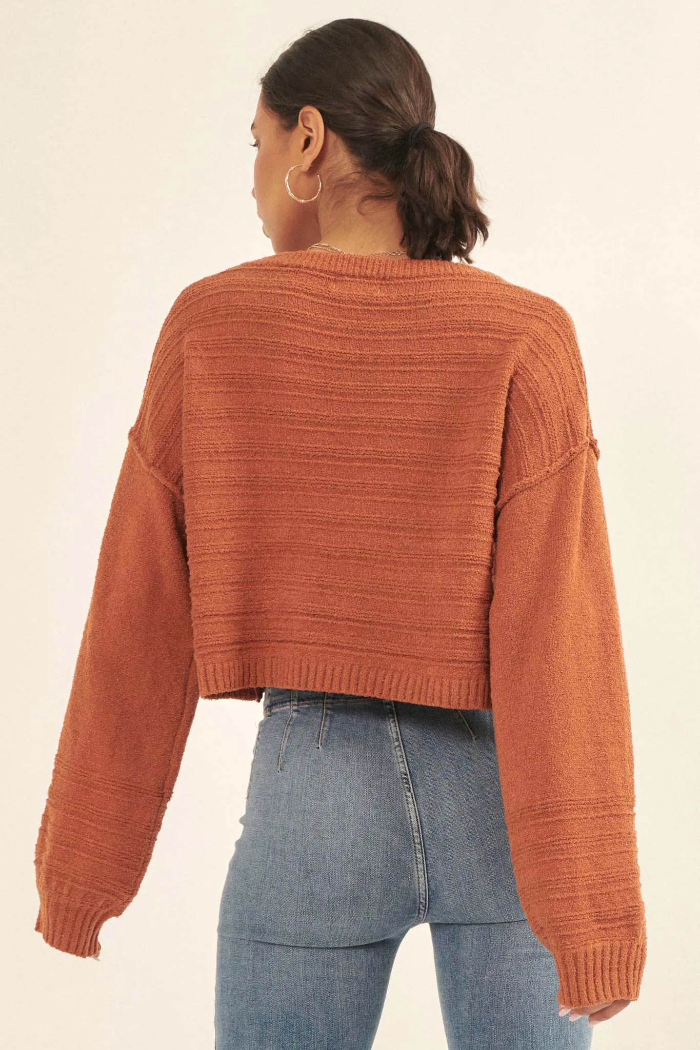 Amazingly You Textured-Stripe Cropped Sweater