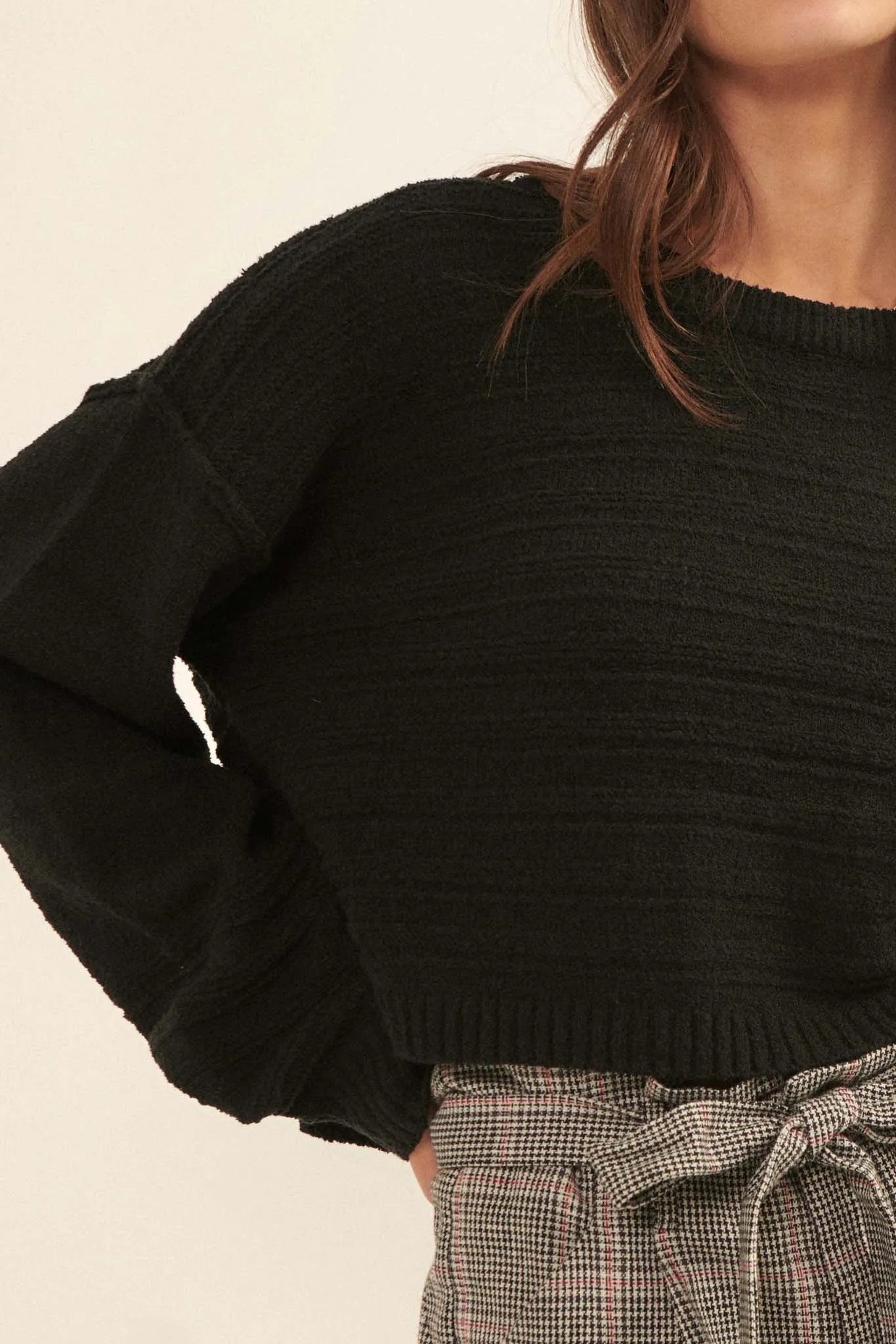 Amazingly You Textured-Stripe Cropped Sweater