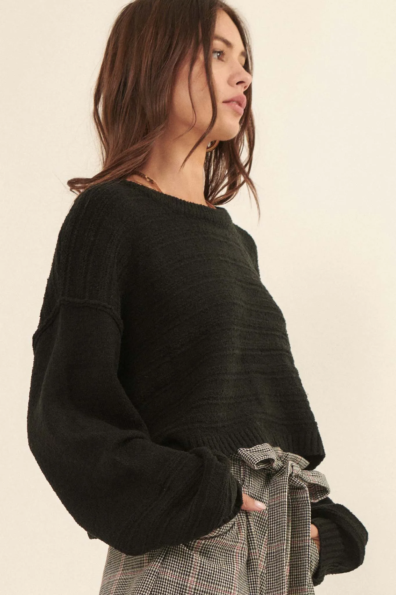 Amazingly You Textured-Stripe Cropped Sweater