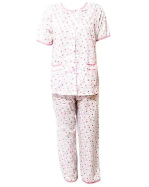 Baby Pink Dotted Print 2 Pcs Nightdress For Girls Front Open