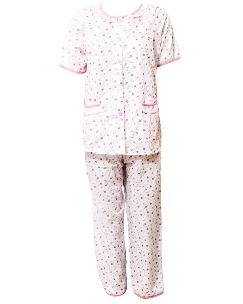 Baby Pink Dotted Print 2 Pcs Nightdress For Girls Front Open