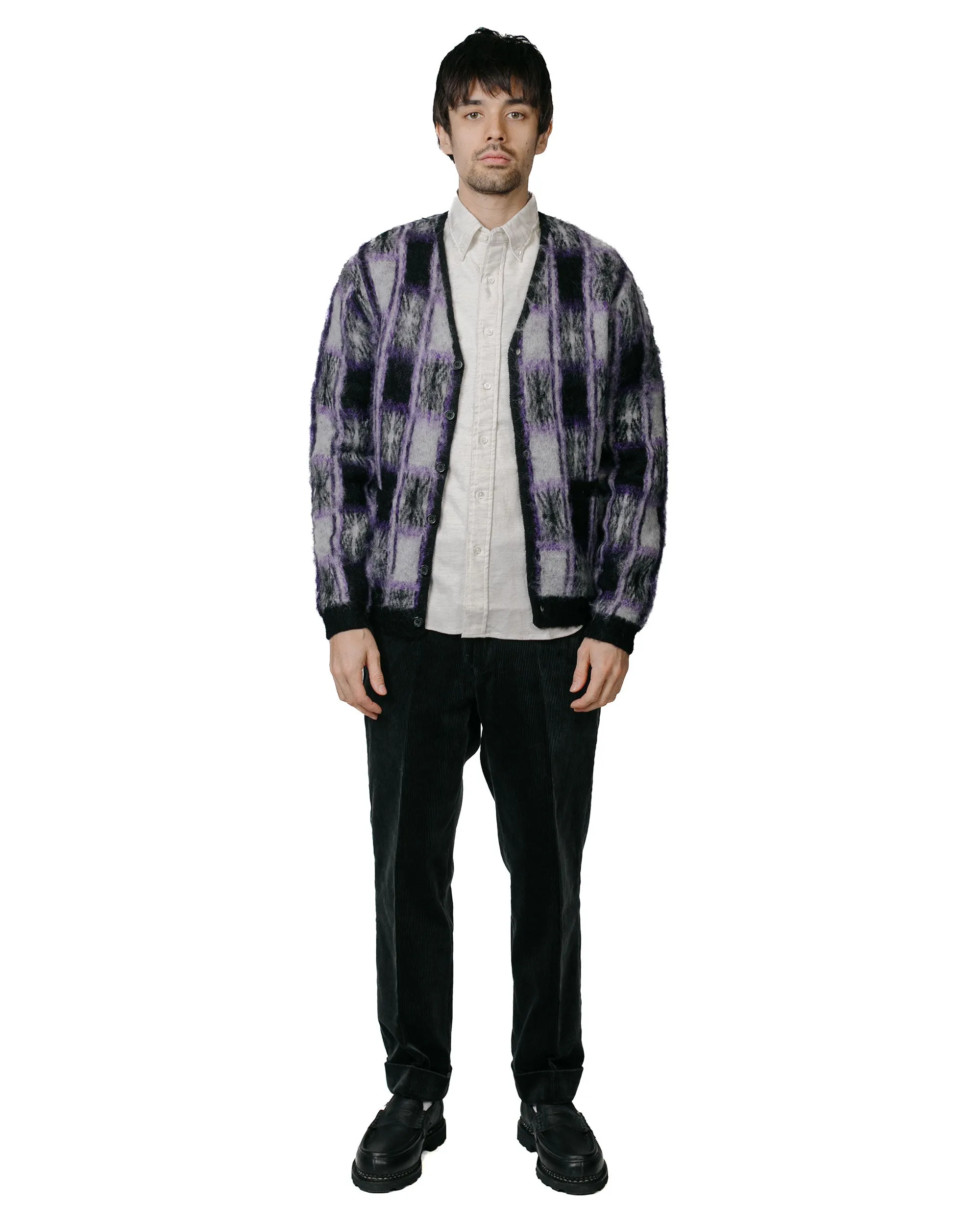 Beams Plus Cardigan Double Jacquard Check Pattern Black