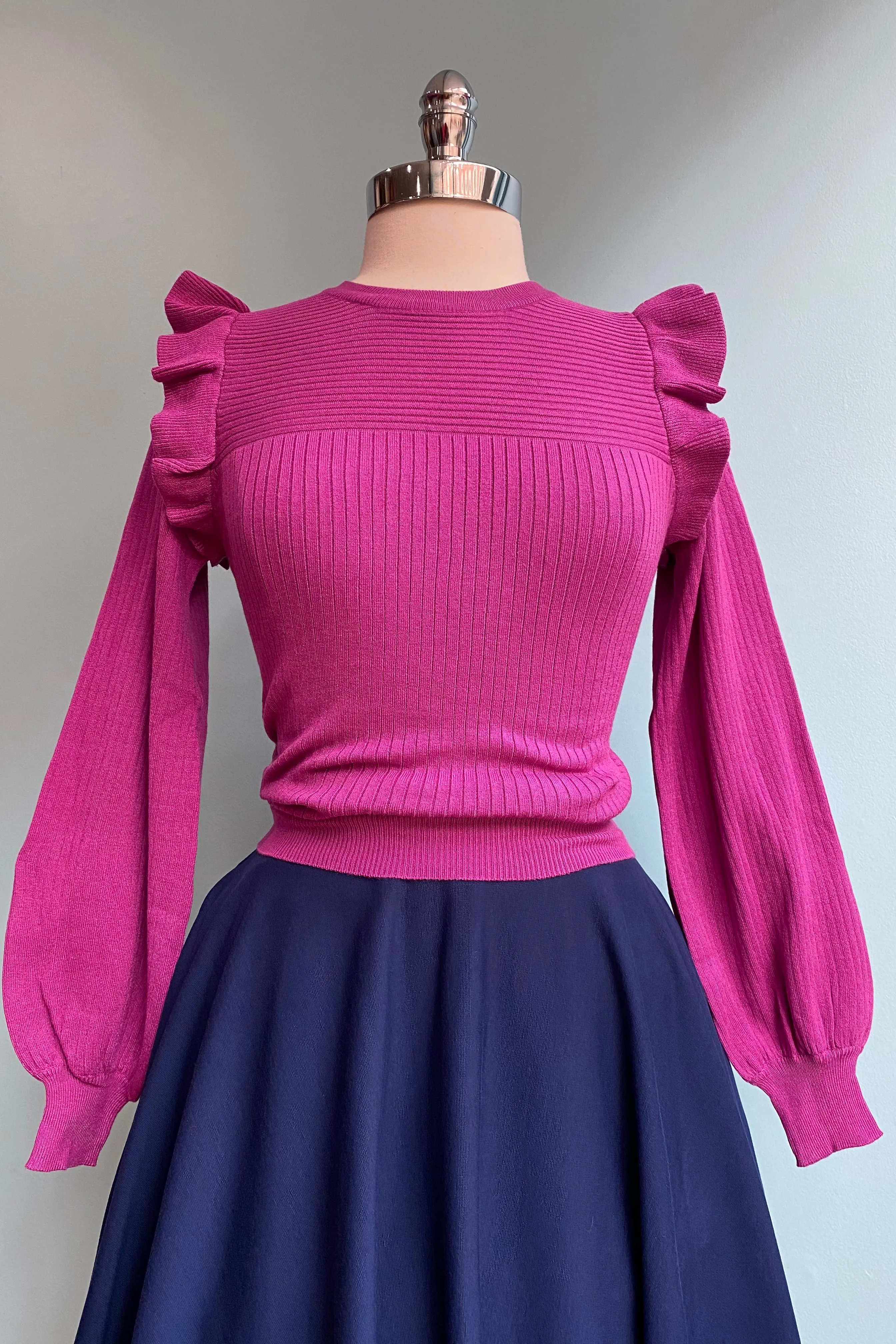 Berry Shoulder Ruffle Crewneck Sweater