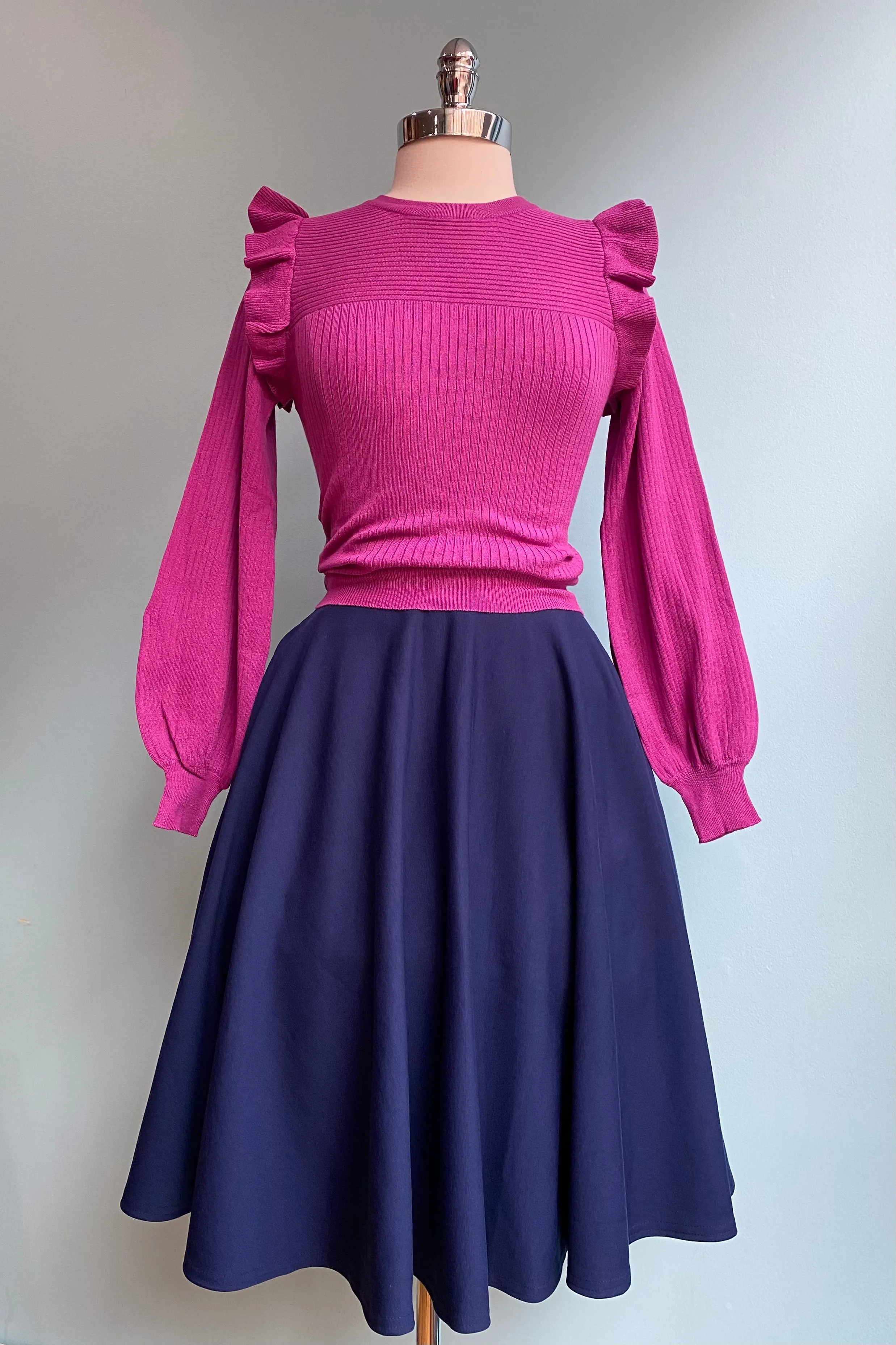 Berry Shoulder Ruffle Crewneck Sweater