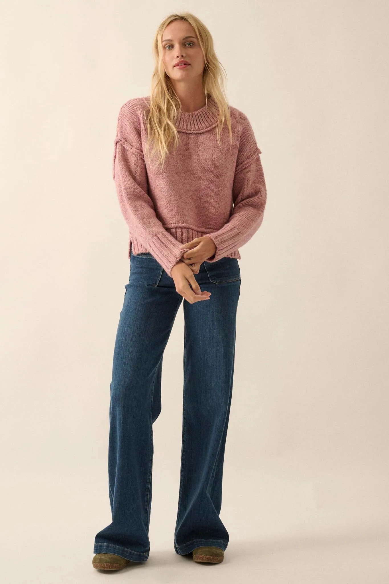 Best Life Exposed-Seam Chunky Knit Sweater