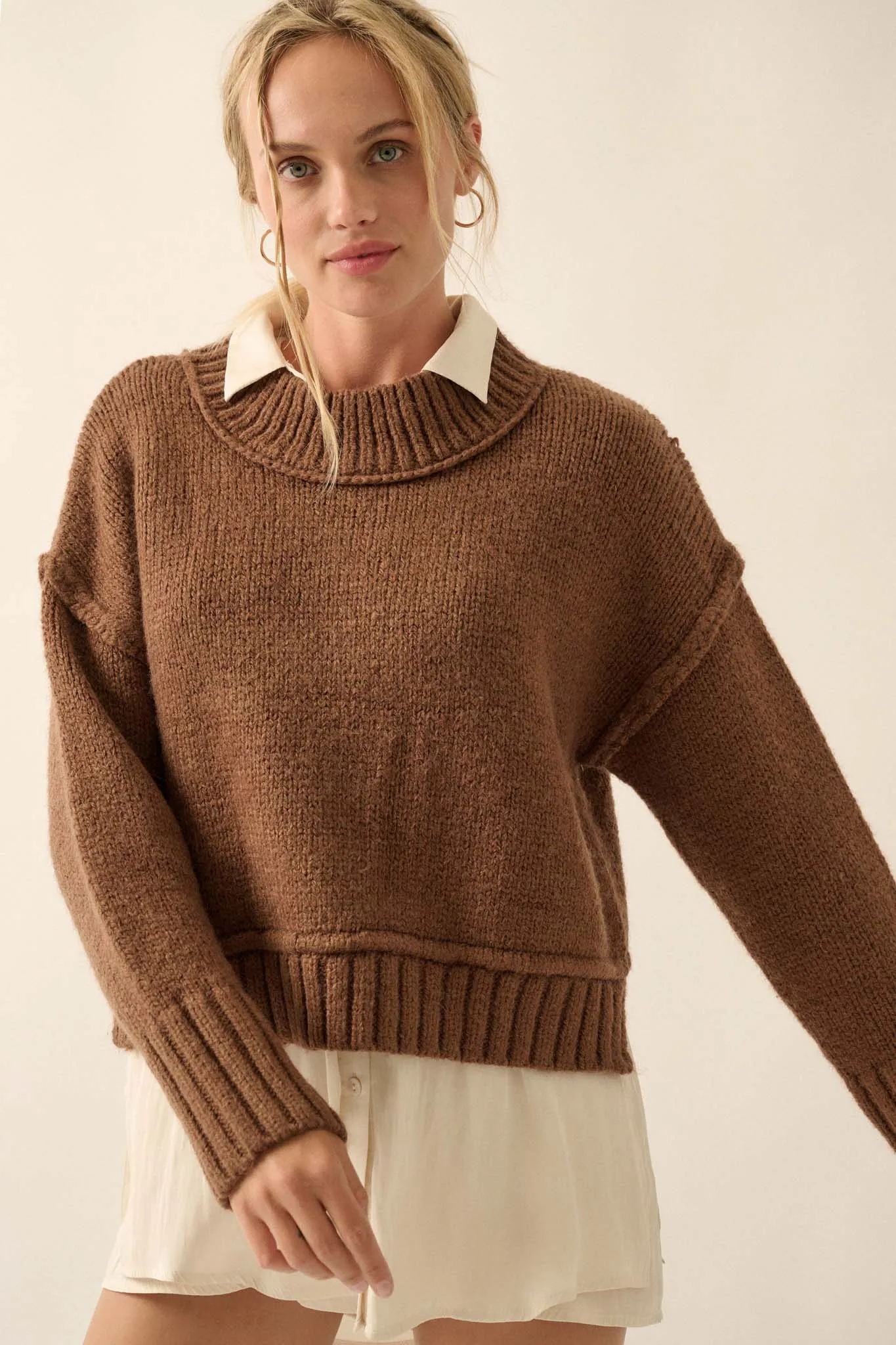 Best Life Exposed-Seam Chunky Knit Sweater