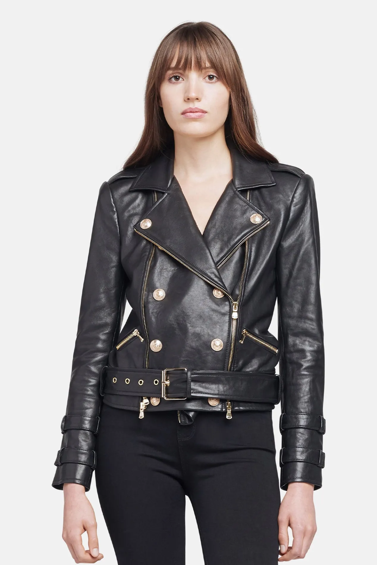 Billie Belted Leather Jacket Black