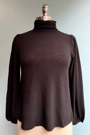 Black Balloon Sleeve Turtleneck Top by Compania Fantastica