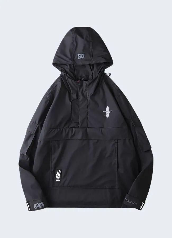 Black Techwear Windbreaker