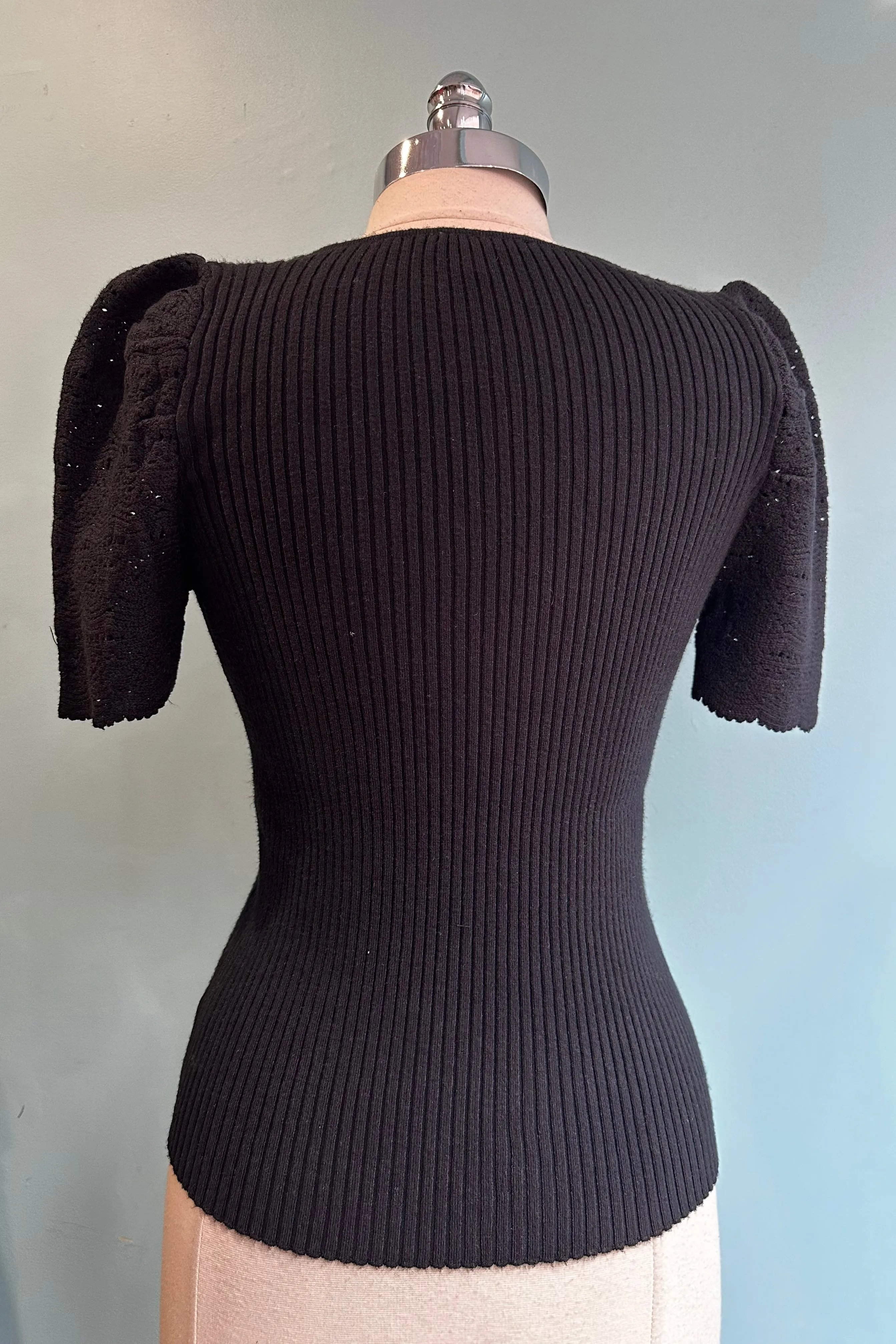 Black V-Neck Ribbed Sweater