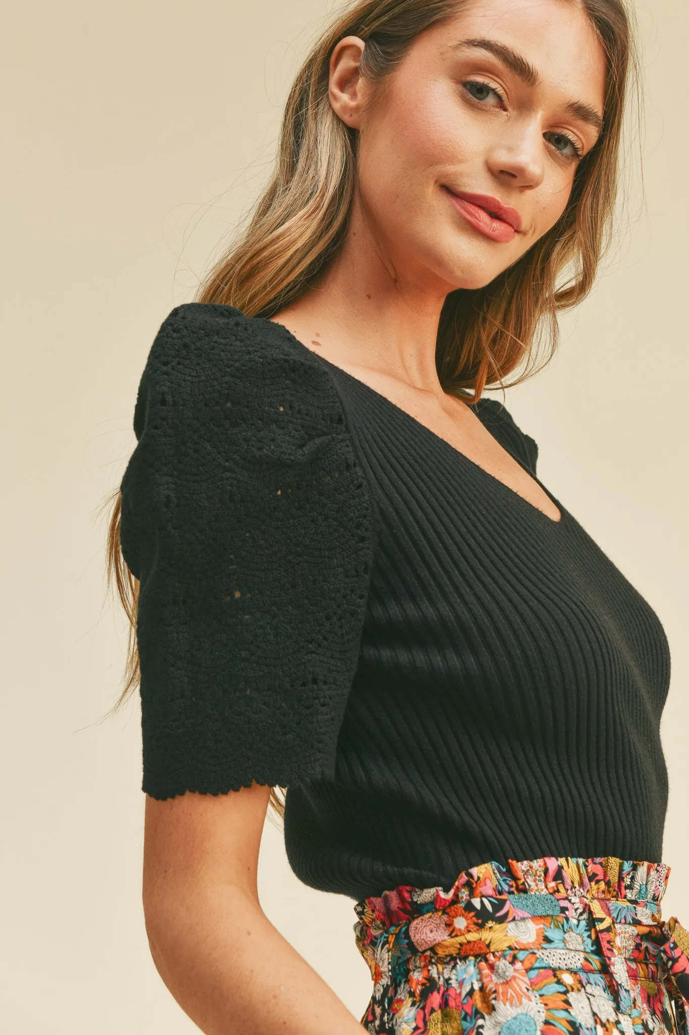 Black V-Neck Ribbed Sweater