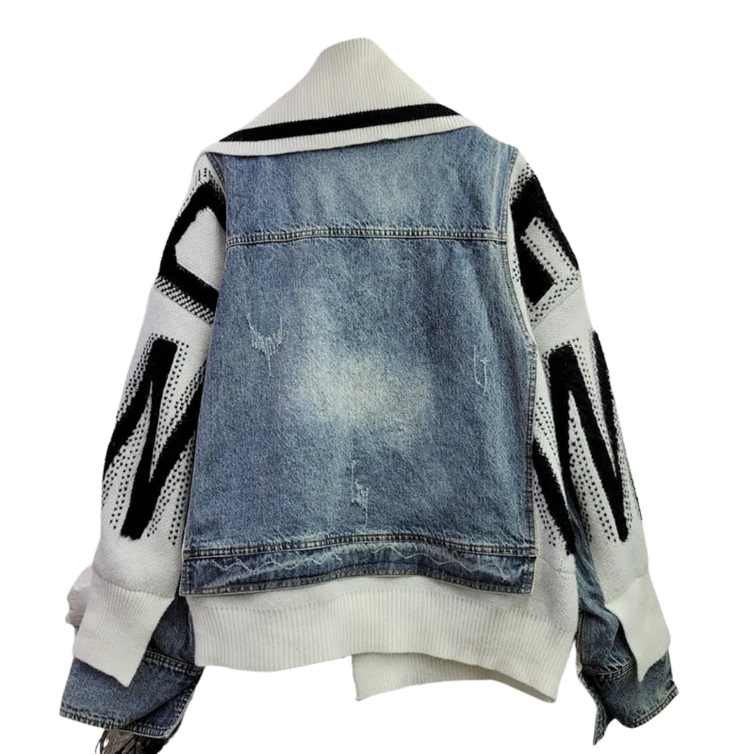 Black   White Denim Patch Jacket