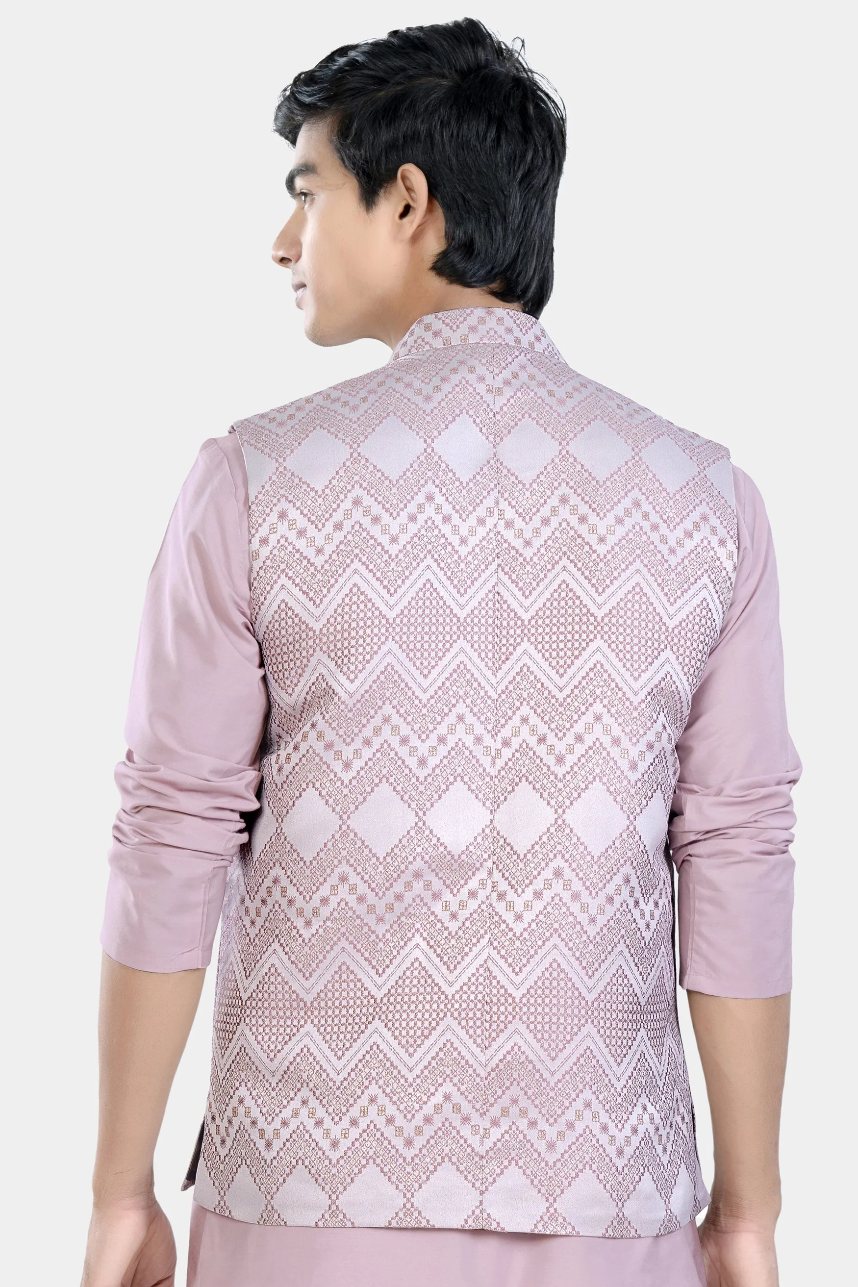 Blossom Pink Chevron Thread Embroidered Designer Nehru Jacket