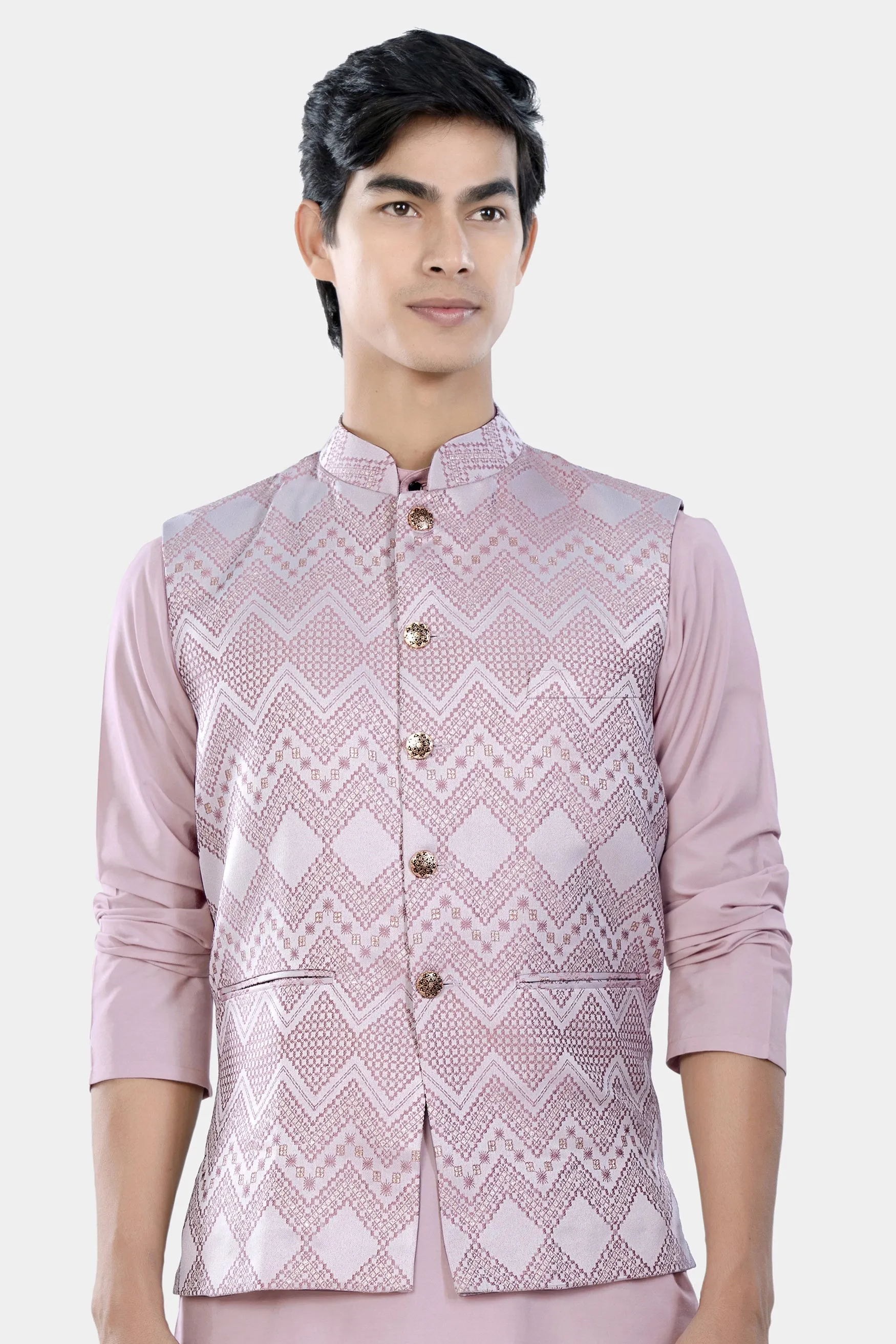 Blossom Pink Chevron Thread Embroidered Designer Nehru Jacket