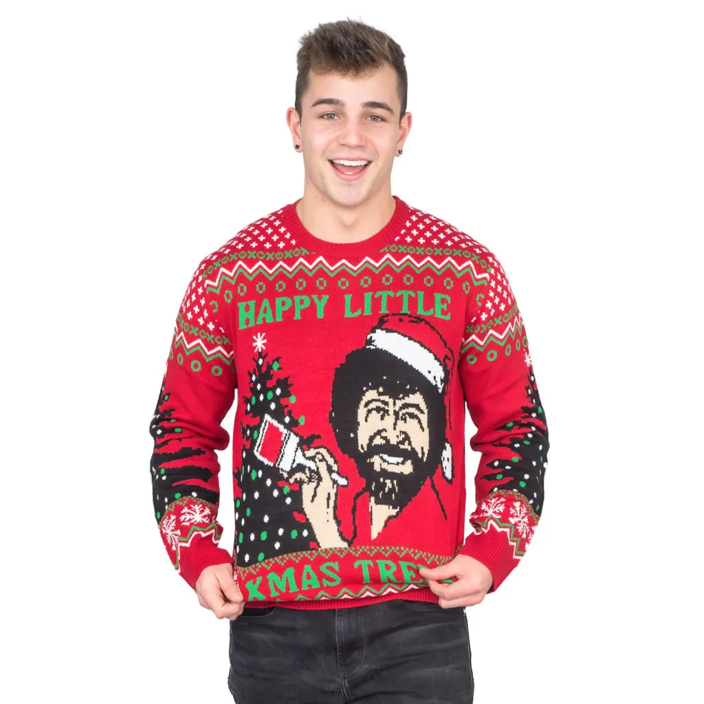 Bob Ross Happy Little Xmas Trees Ugly Christmas Sweater