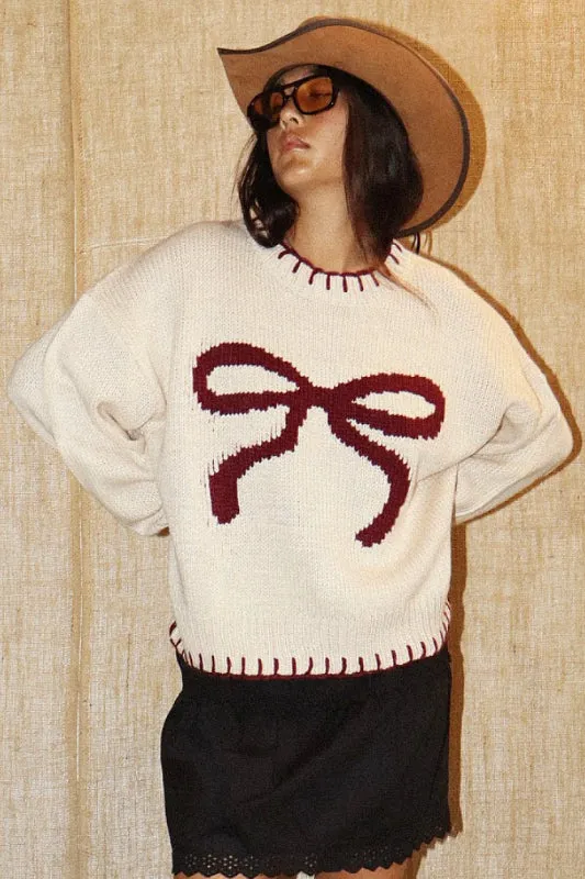 bow sweater - burgundy