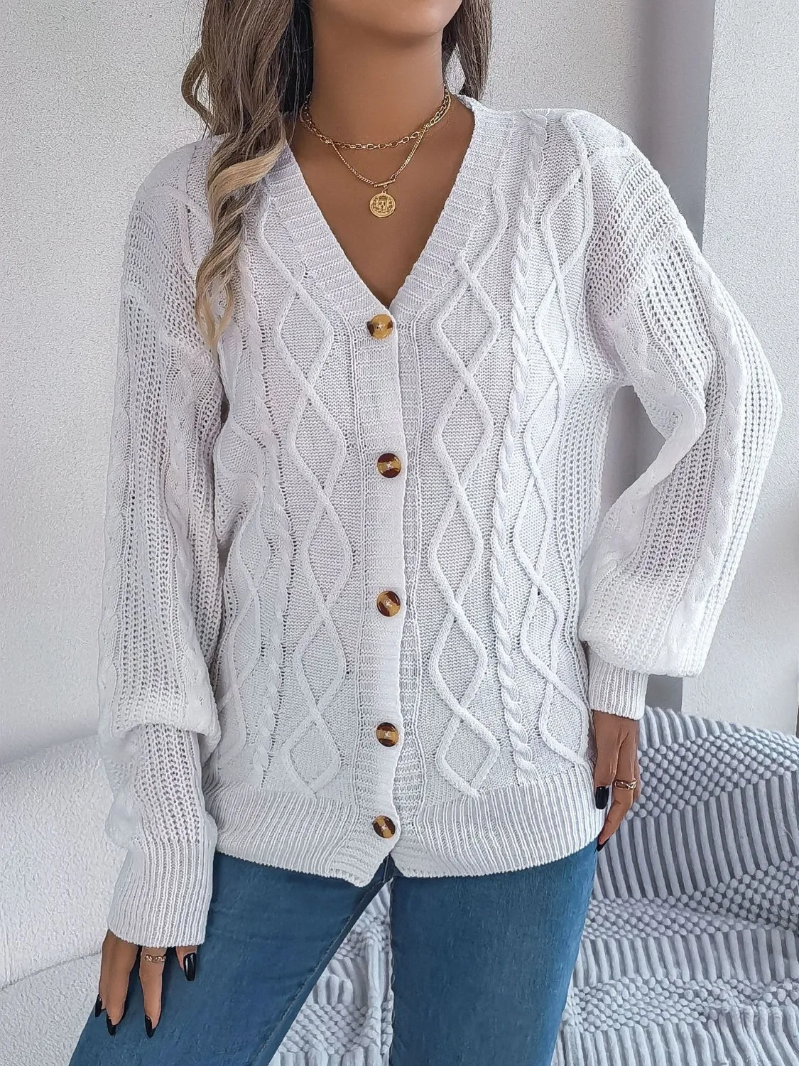 Cable-Knit Long Sleeve Cardigan