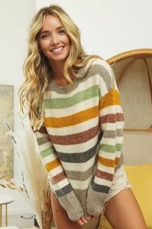 Candy Crew Neck Multi Colored Stripe Sweater