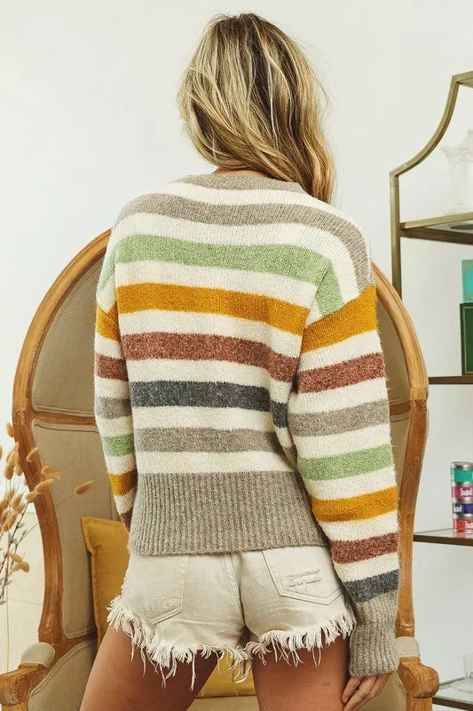 Candy Crew Neck Multi Colored Stripe Sweater