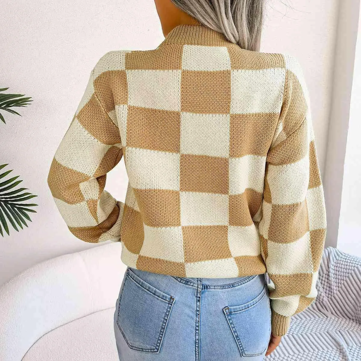 Checkered Drop Shoulder Sweater