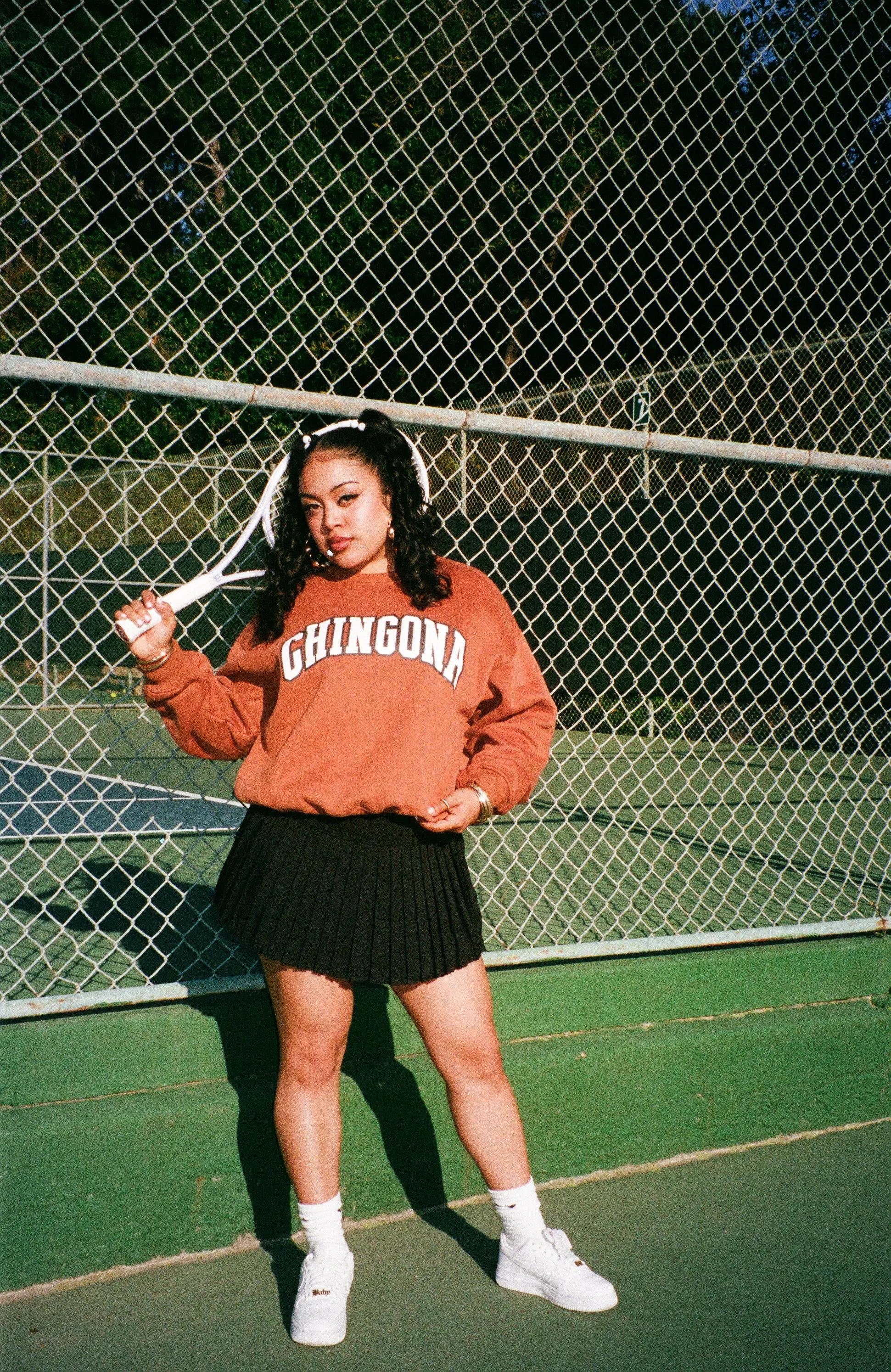 Chingona Varsity Sweater - Burnt Brown/White