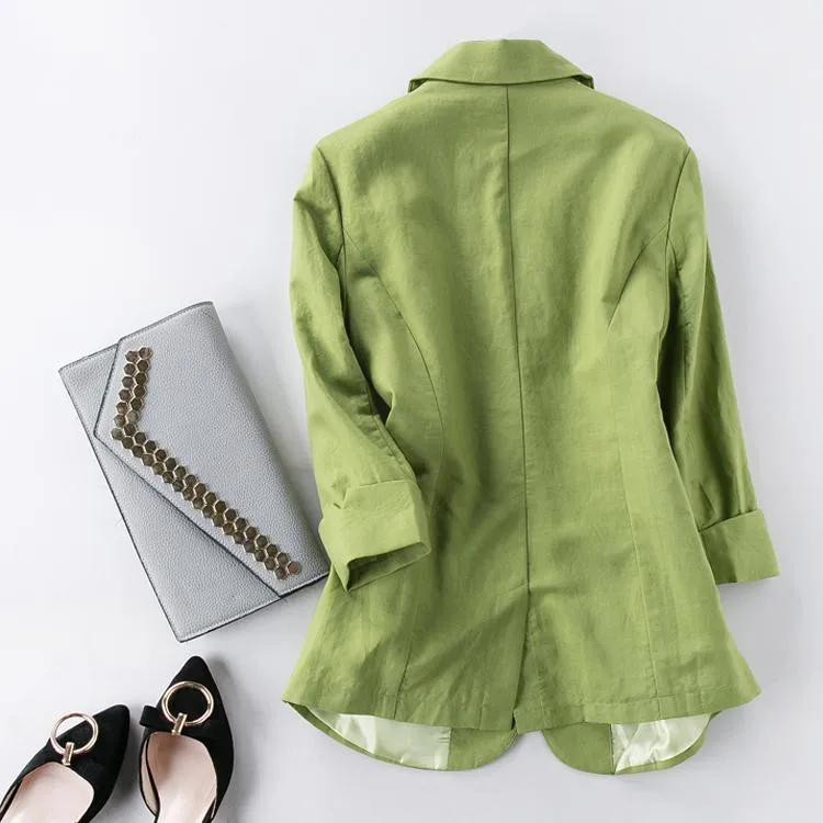 Cotton and Linen Women Green Blazer