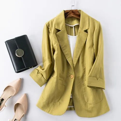 Cotton and Linen Women Green Blazer