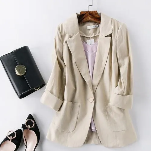 Cotton and Linen Women Green Blazer