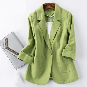 Cotton and Linen Women Green Blazer