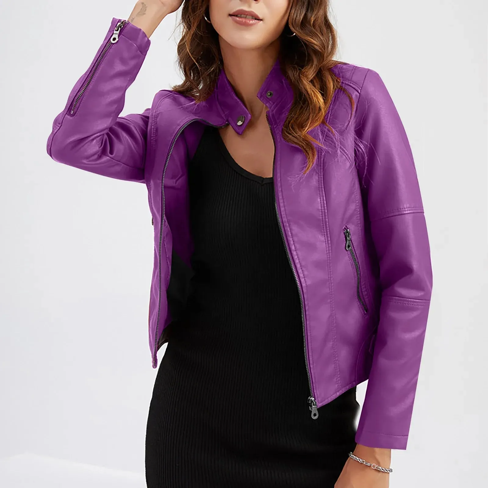 Crop Long Sleeve Pocket Ins Solid Standing Collar Formal Business Slim Women's Autumn Blazer Coat Jacket