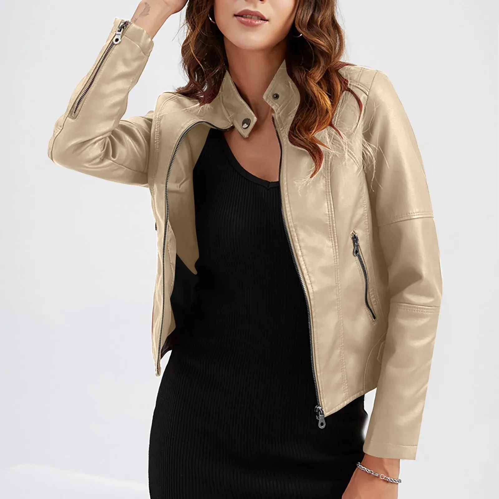 Crop Long Sleeve Pocket Ins Solid Standing Collar Formal Business Slim Women's Autumn Blazer Coat Jacket