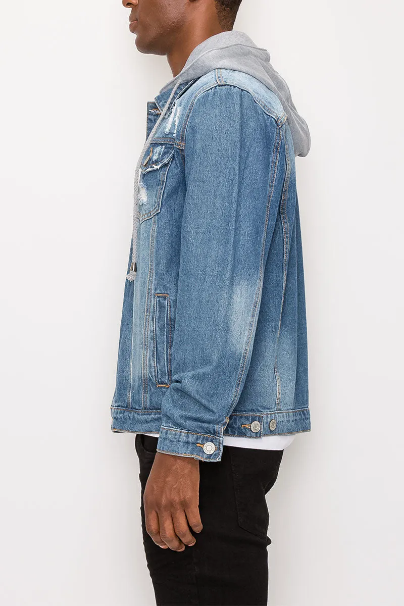 Detachable Hood Denim Jacket - Indigo