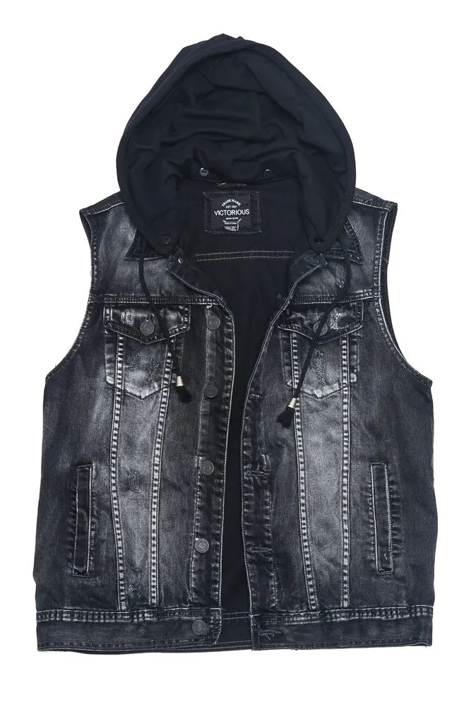 Detachable Hood Denim Vest