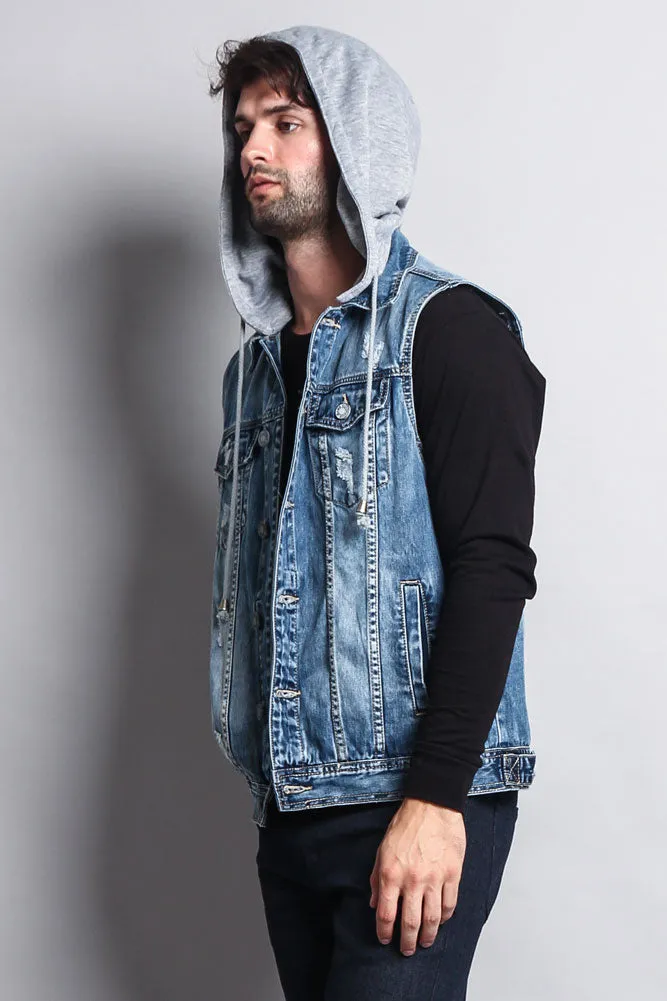 Detachable Hood Denim Vest