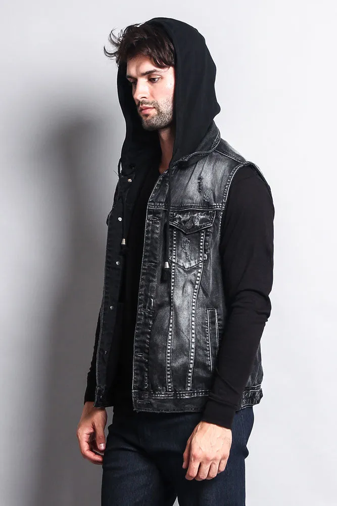 Detachable Hood Denim Vest