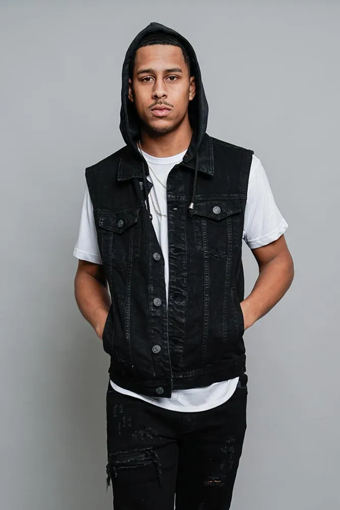 Detachable Hood Denim Vest