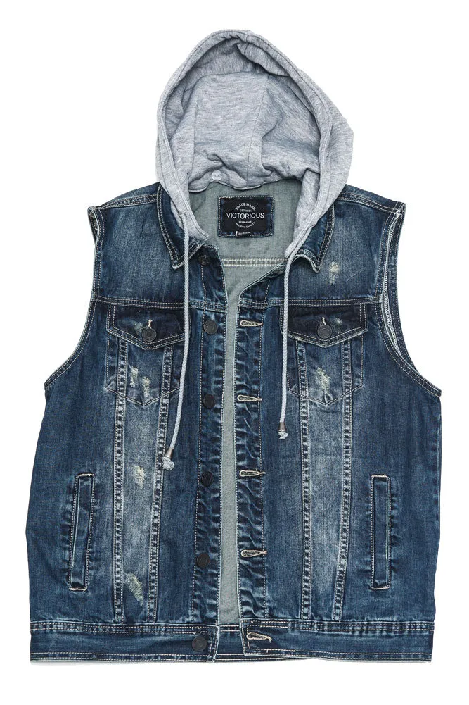 Detachable Hood Denim Vest