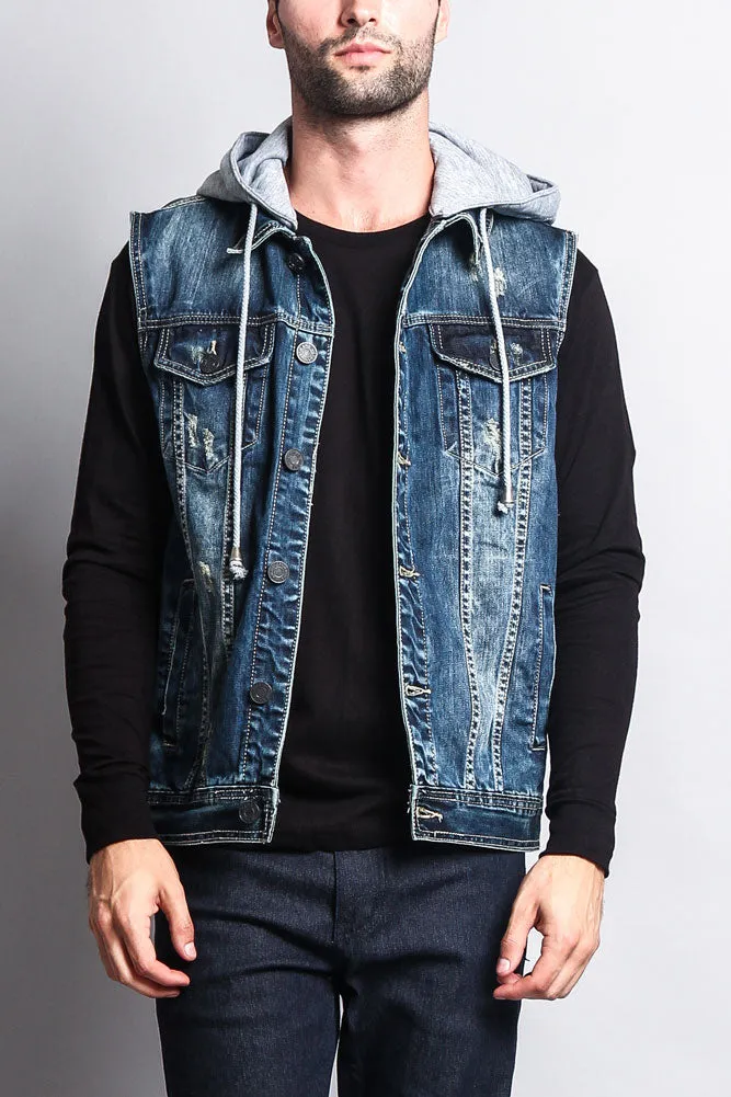 Detachable Hood Denim Vest