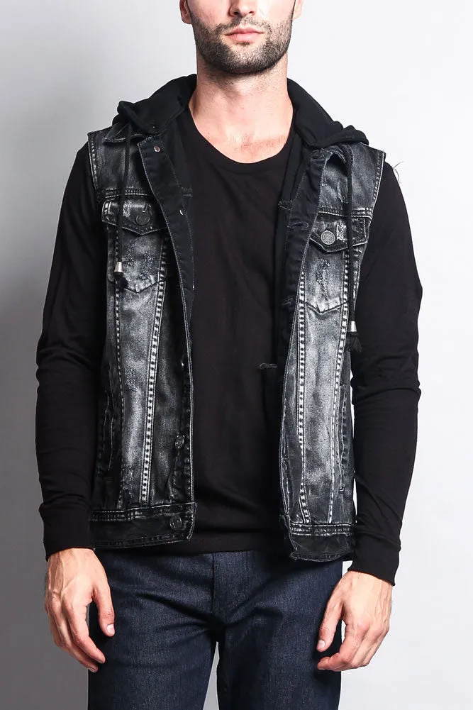 Detachable Hood Denim Vest