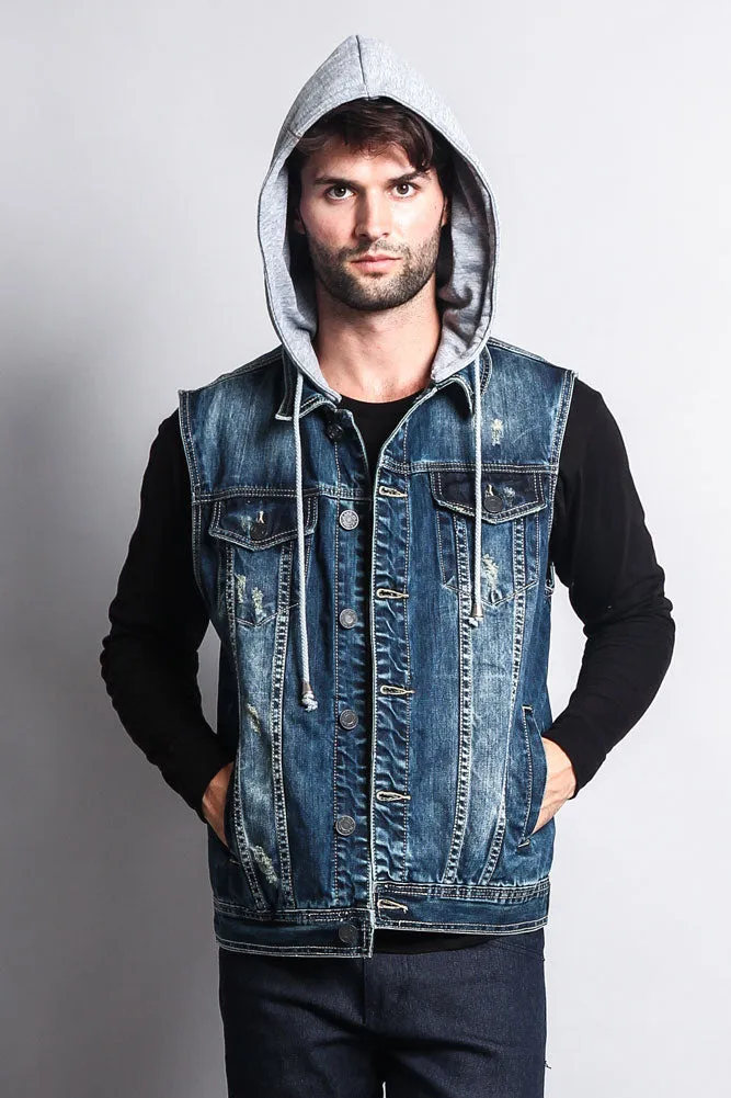 Detachable Hood Denim Vest