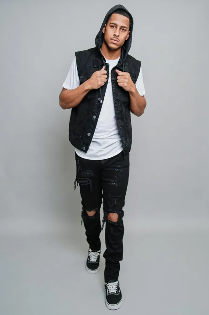 Detachable Hood Denim Vest