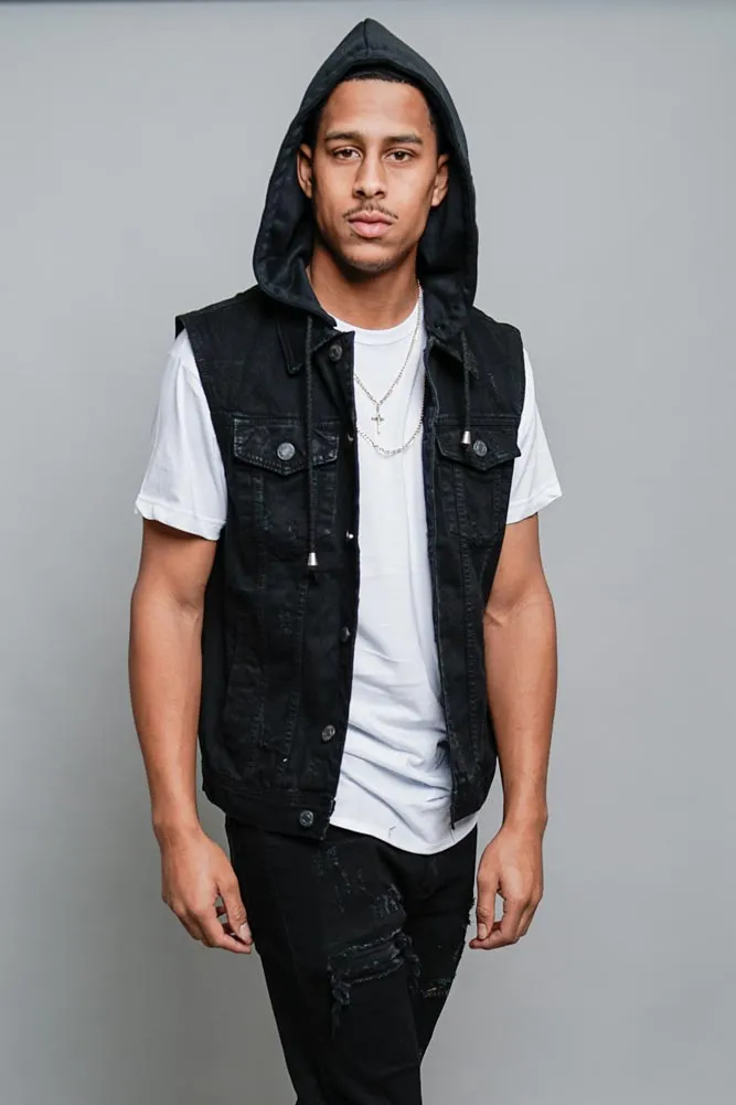 Detachable Hood Denim Vest